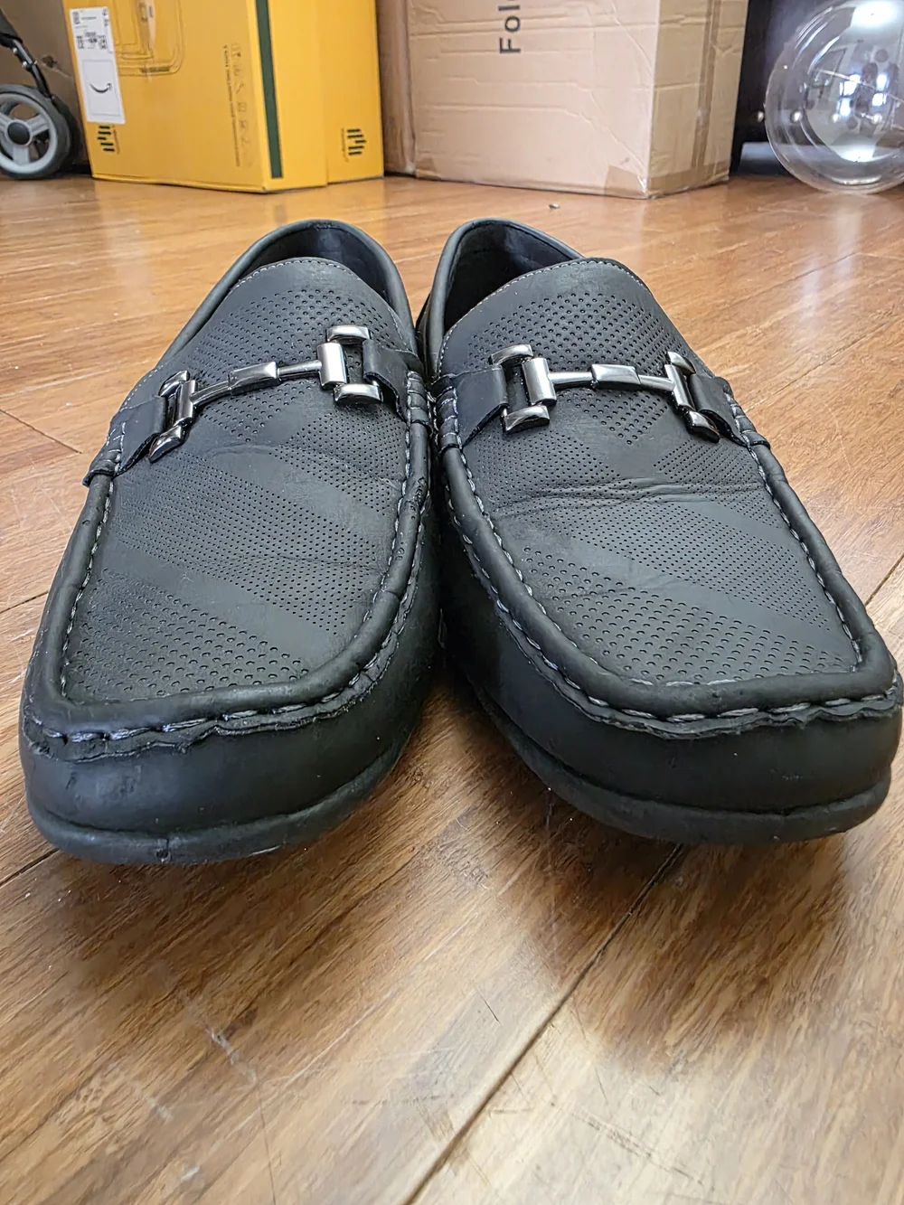 Men's Black Slip-On Driving Loafers with Metal Bit